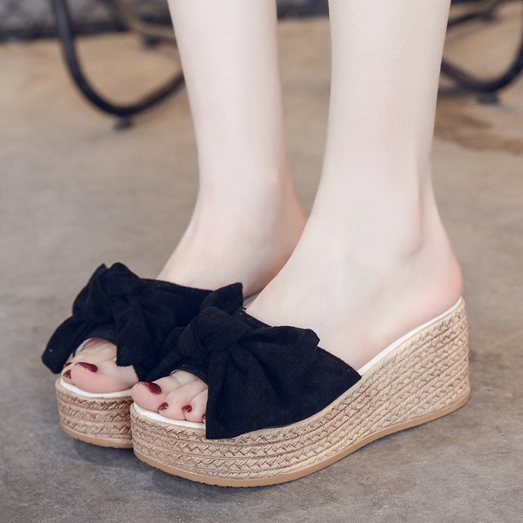S Ddmywed Women Fashionable Summer New Korean Version Of Slippers Worn On The Outside With Sandals And A Sponge Cake Bottom Bow Tie Chinese Brand Shoe