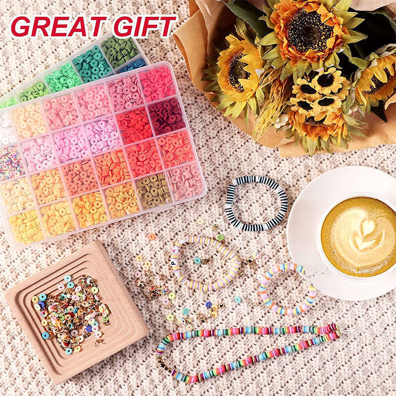 LALAVARA Bracelet Kit Friendship Flat Round Polymer Clay Beads Set for Jewelry Making DIY Handmade Craft Gifts Supplies