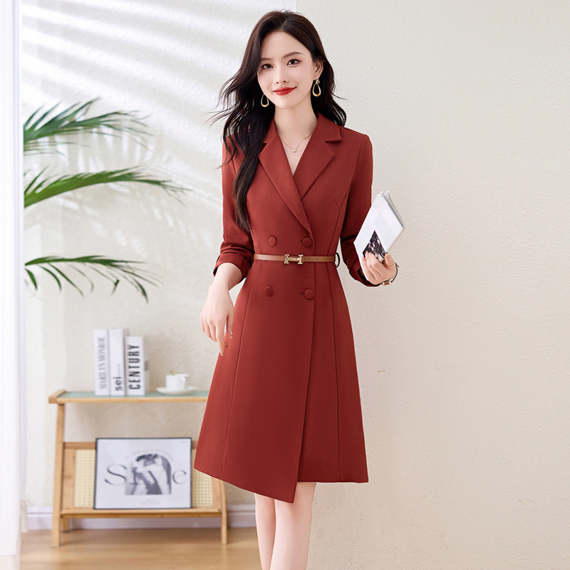 D141 High-end long-sleeved suit dress for women new spring and autumn temperament commuting slim slimming professional dress