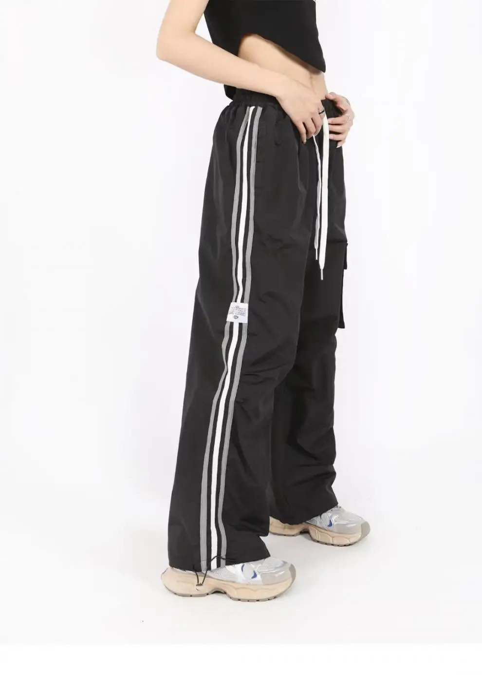 Womens Harajuku striped Y2K commodity casual Kpop streetwear bag Trouser oversized jogging wide leg sports pants Z260314