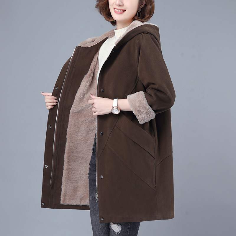 34 Plush Coat for Women 2024 Autumn and Winter New Mid-length Cotton Coat Thickened