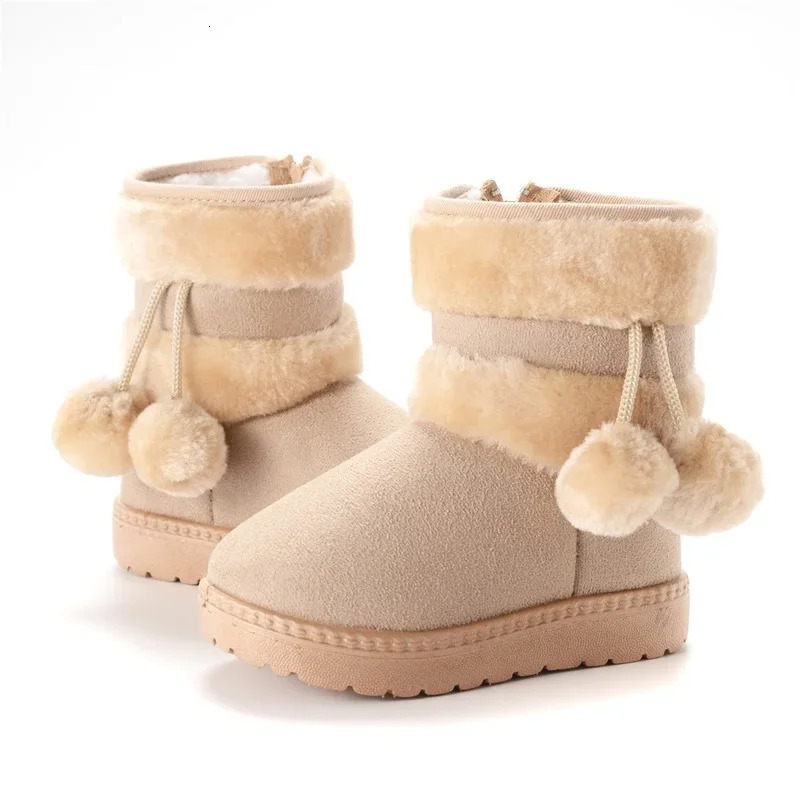 Winter Furry Shoes Girls with Cute Hairball Baby Kids High Top Snow Boots Anti-proof Warmer School Children Fur Boots E08014 241219
