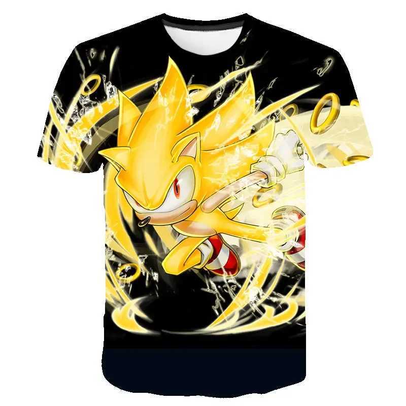 Summer Clothes For Kids New Yellow Sonic T shirt Kids Clothes Boys Game Super Sonic Boys Clothes boys girls T-shirtXJ241219
