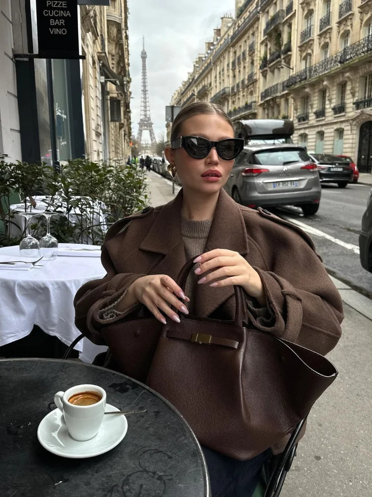 Double Breasted Long Sleeved Lapel Womens Woolen Coats Casual Solid Color Pocket Short Jacket Lady Commuting Autumn Streetwears 241218