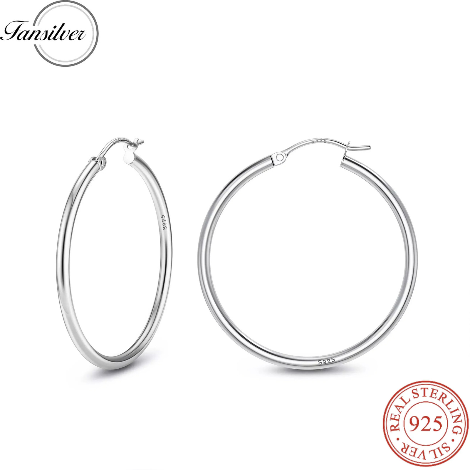 Fansilver 2mm Thin Sterling Silver Hoop Earrings White Gold Plated Huggie Small Medium Large Hoop Earrings for Women Girls 241219