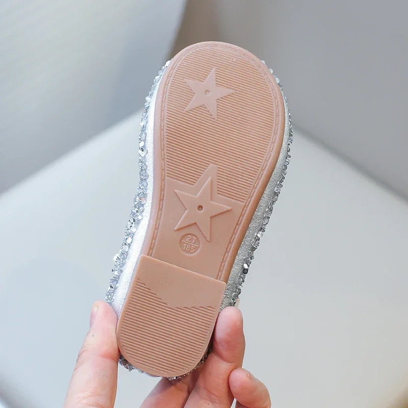 Girls Sandals Gold Sequins Pearls Princess Shoes Dance Kids Shoes Pink Non-Slip Lightweight Silver Kids Crystal Shoes Sandals 241219