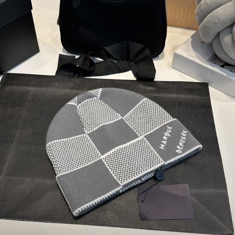 designer beanie Square Plaid Knit hat exquisite Luxury Hat trend autumn winter wool Elegance versatile temperament Casual fashion warm