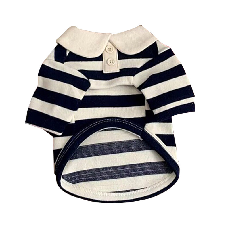 Spring Dog Clothing Casual Striped Round Neck T-shirt Small and Medium sized Dog Thin Polo Shirt Two Leg Clothing Pet HS44