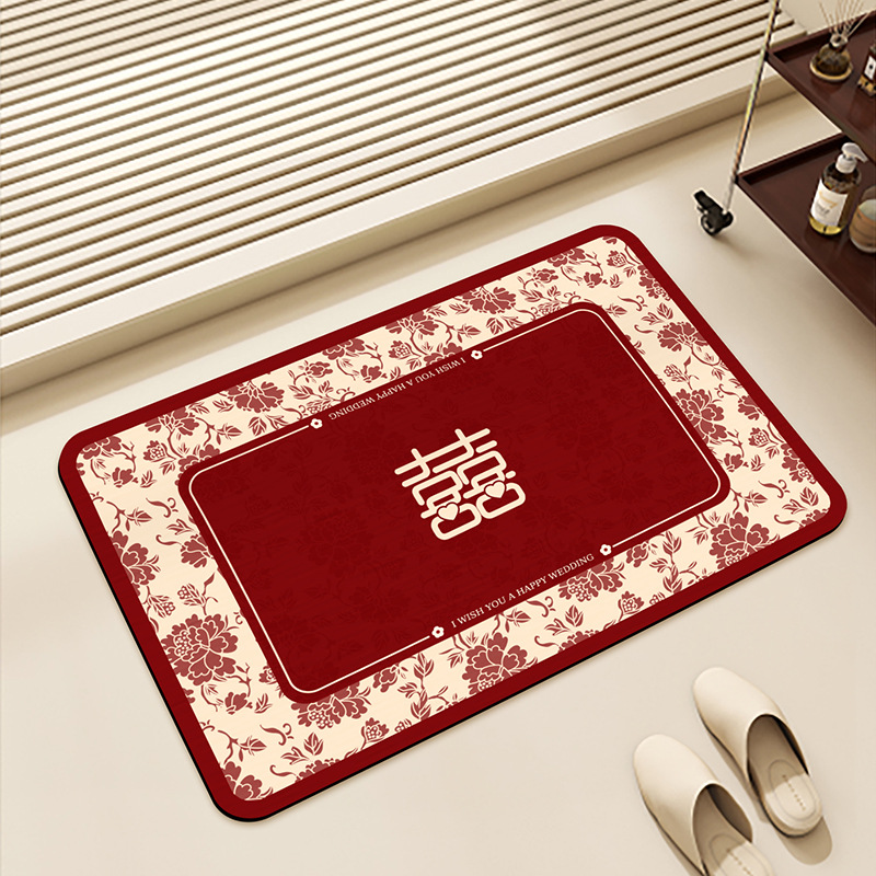 Wedding Floor Mat Bathroom Absorbent Non-slip Anti-fall Door Red Festive Wedding Room Carpet Mat