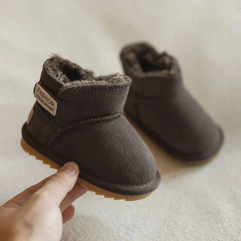 Winter Baby Snow Boots Warm Plush Leather Toddler Shoes Fashion Boys Girls Antislip Rubber Sole Sneakers Infant 241218