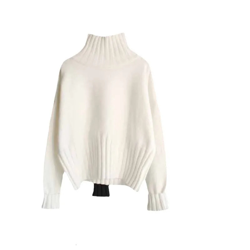 Turtleneck Sweater Coats Autumn Women Long Lantern Sleeve White Black Knitted Pullover Tops PYMY-MY924 241217