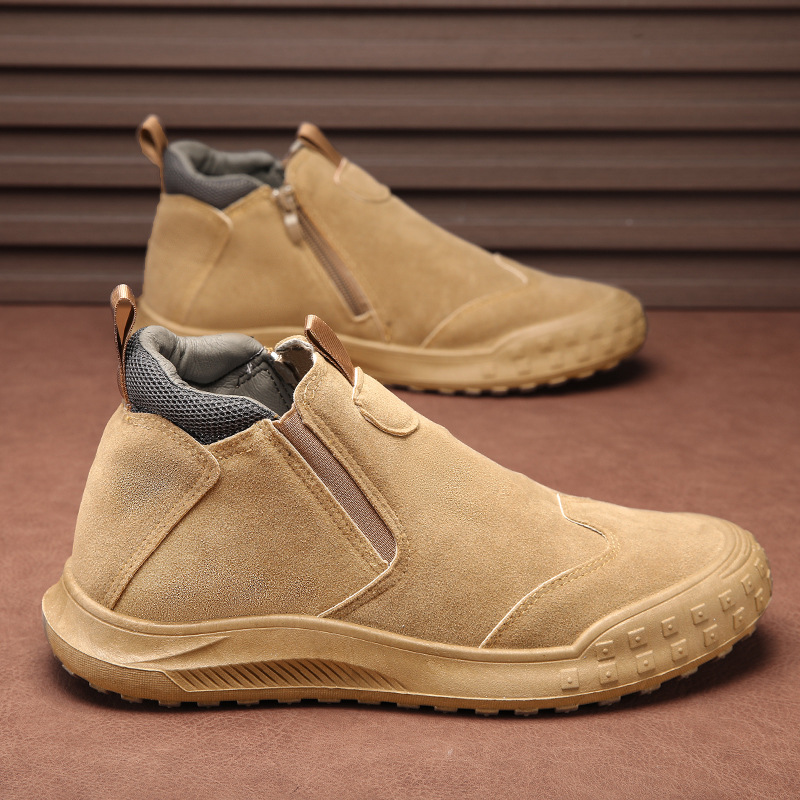 Men Casual Shoes High-top New Fashion Wear-resistant Anti-slip Closed Toe Versatile Slip-on Simple Design Trendy Triple Black Grey Khaki Free shipping