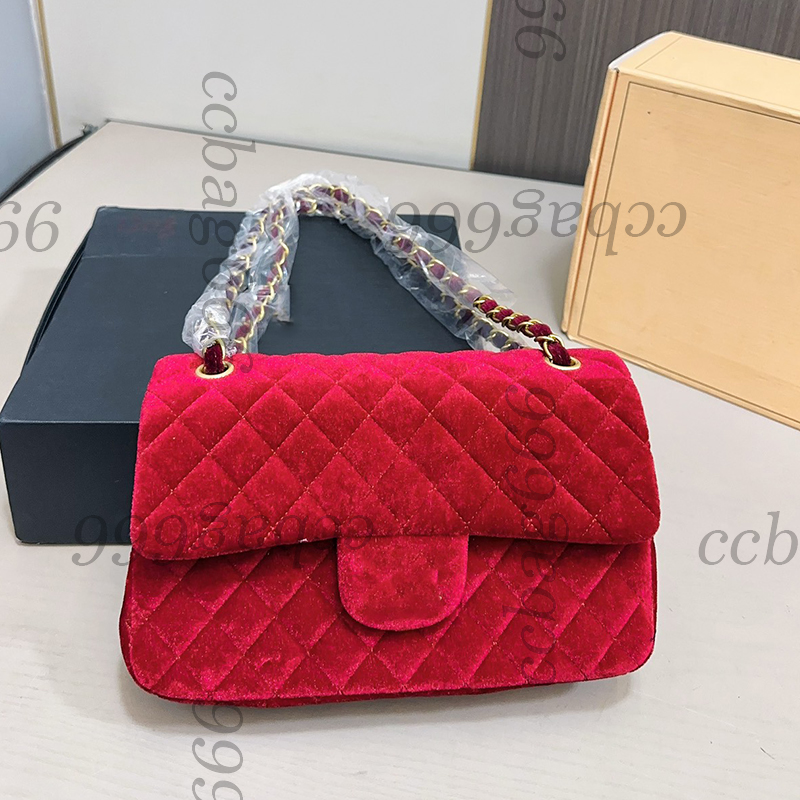 Women Luxue Velour Velvet CF Shoulder Handbag Gold Matelasse Chain Crossbody Clutch Bags Classic Double Flap Quilted Purse 25x16cm Saochce Wallet Pouch
