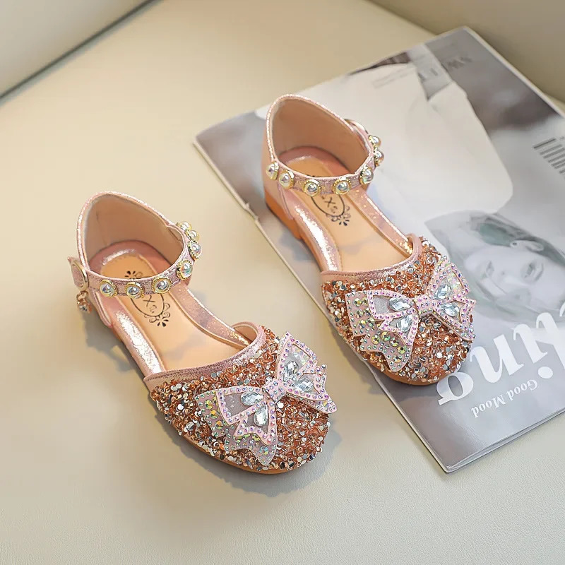 Children Princess Shoes for Girls Bowtie Glitter Children Baby Dance Shoes Bling Party Casual Toddler Girl Sandals 241219
