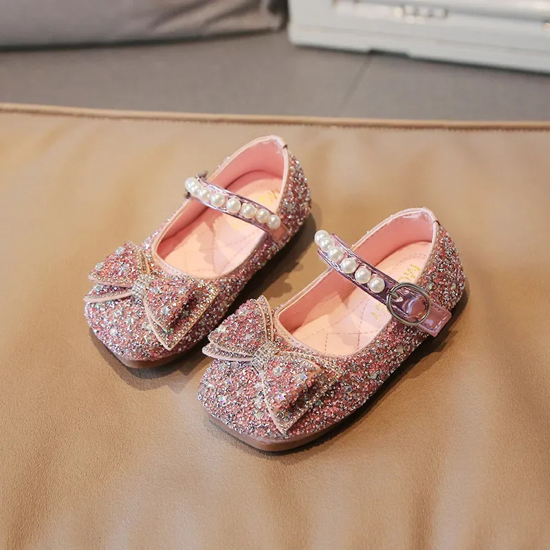 Fashion Little Girl Runway Performance Catwalk Shoes Student Wedding Party Rhinestone Sparkling Princess Leather Shoes F12302 241219