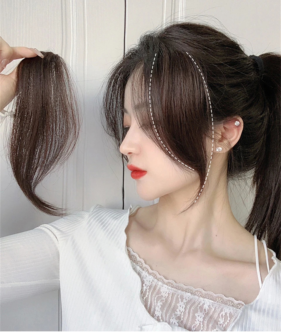 AS Long Bangs Two Side Fringe Black Brown Natural Hair Extension Front Hair Piece Clip In Extensions Overhead Bang False Hair 241219