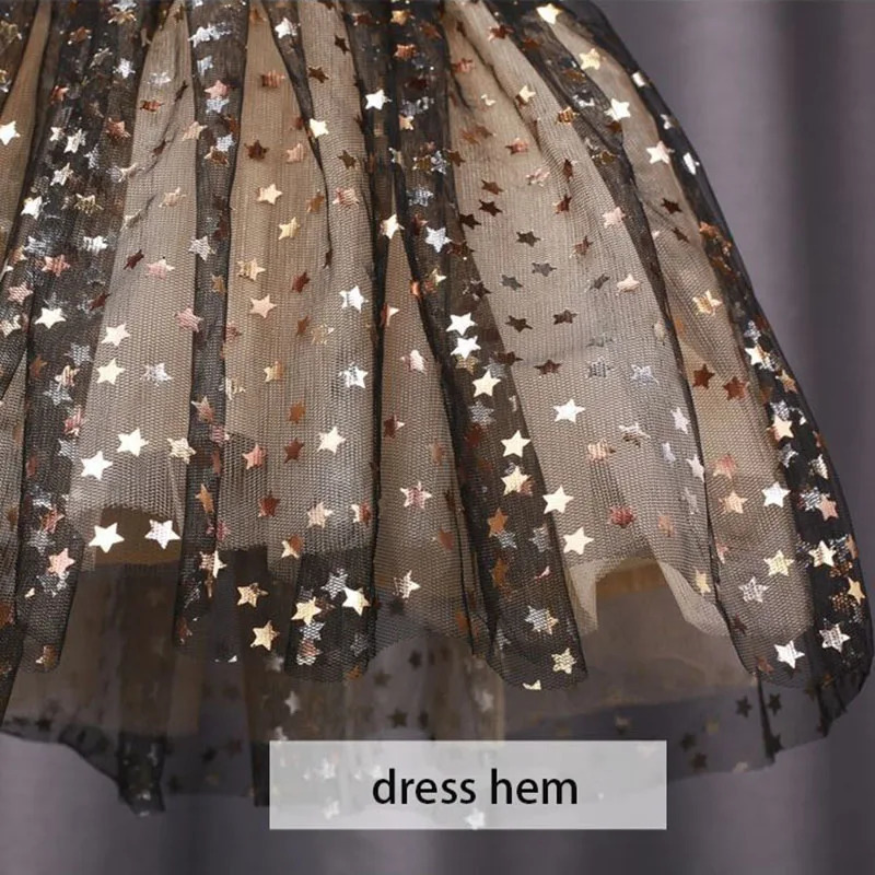 Spring Summer Kids Clothes Girls Long Sleeve A-line Dresses 1-6 Years Star Sequin Mesh Patchwork Princess Dress 241219