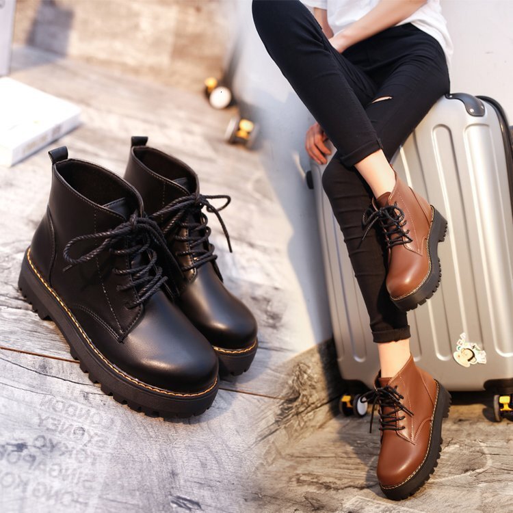 Ddmywed 2019 Spring And Autumn Bottom Martin Women's Round Head British Style Short Thick Heel Motorcycle Single Boots Chinese Brand Shoes F1219-