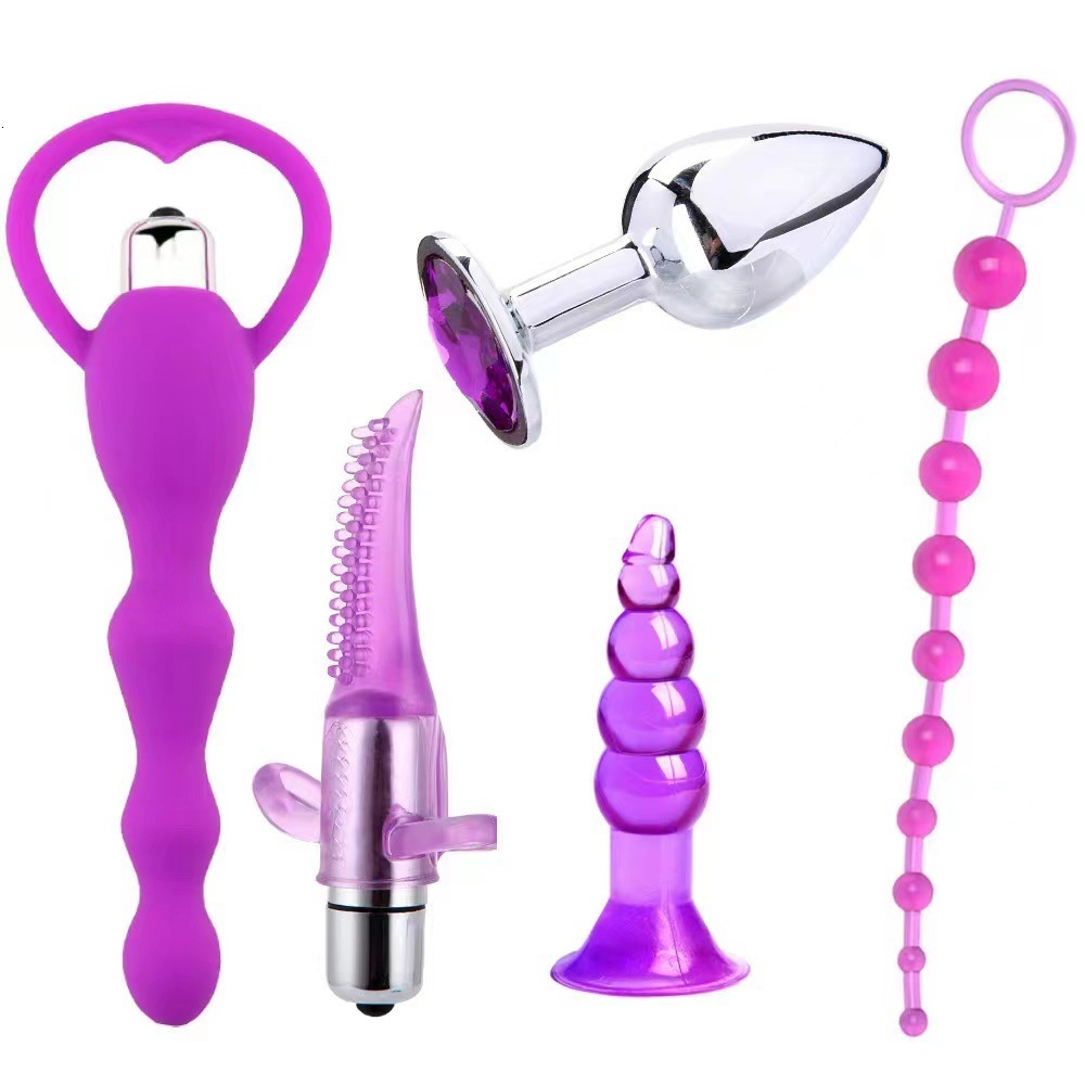 Cross border SM anal plug blue, purple, pink, black, men's and women's silicone pull bead sex master anal plug set