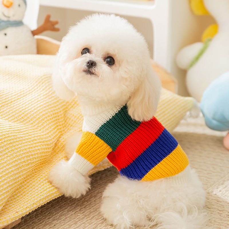 Dog Hoodie Sweaters clothes simple rainbow striped sweater thick warm puppy cat sweater pet clothes