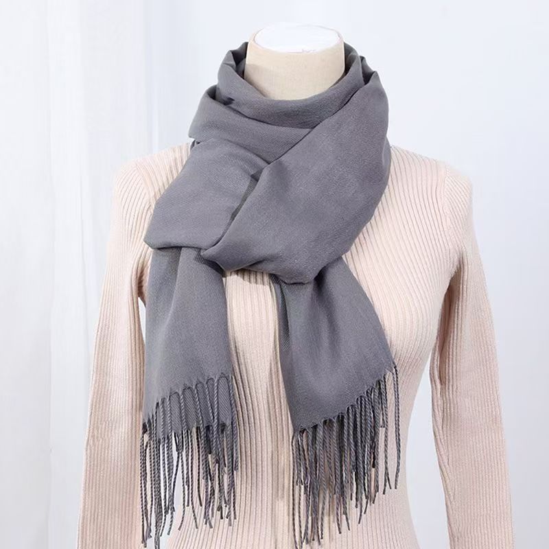 T021 cashmere solid color scarf female winter Korean style knitted shawl dual-purpose outer wear student red warm neck scarf