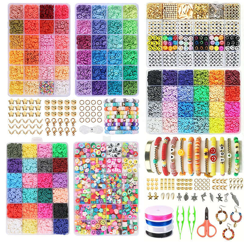 LALAVARA Bracelet Kit Friendship Flat Round Polymer Clay Beads Set for Jewelry Making DIY Handmade Craft Gifts Supplies