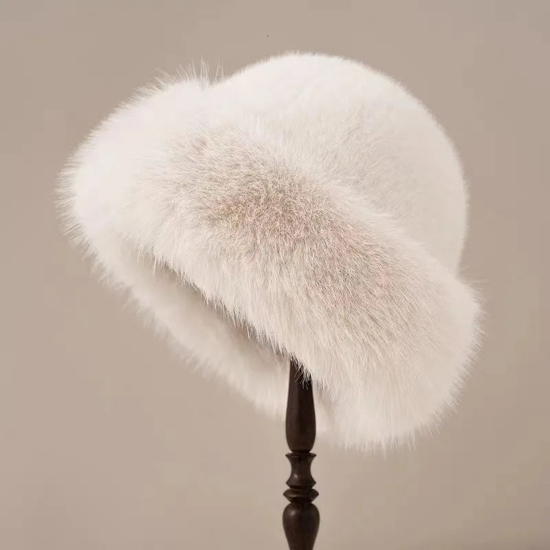 Womens Faux Fur Hat Furry Warm Cap Faux Fox Fur Brim Winter Berets Fashion Earmuffs Warmer Gifts Outdoor Warm 241218