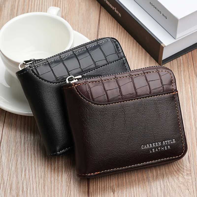 PT025,Hot Sale New zipper coin pocket retro patch work high-quality ID card holder mens stone pattern wallet Z241219