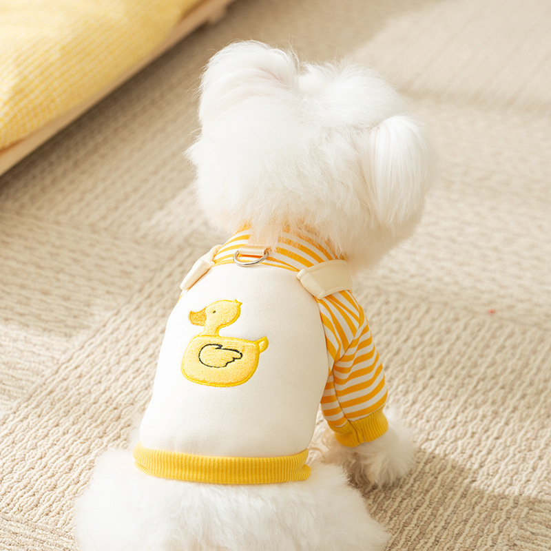 24 year new autumn and winter striped cute duck hoodie, autumn thin two legged clothes, puppy teddy, cat pet clothes