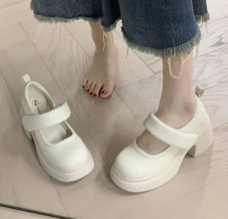 Mary Ddmywed French Jane Women S Spring And Autumn New Velcro Thick Heel Small Leather Casual High Heels Single Shoes Chinese Brand F Ddmysaturn