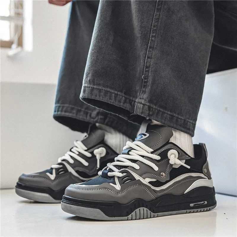 Mens Vulcanized Shoes Trendy Personalized Teenagers Casual Shoes Round Toe Lace-Up Plus Size Platform Shoes Men Shoes For Sale Z250613