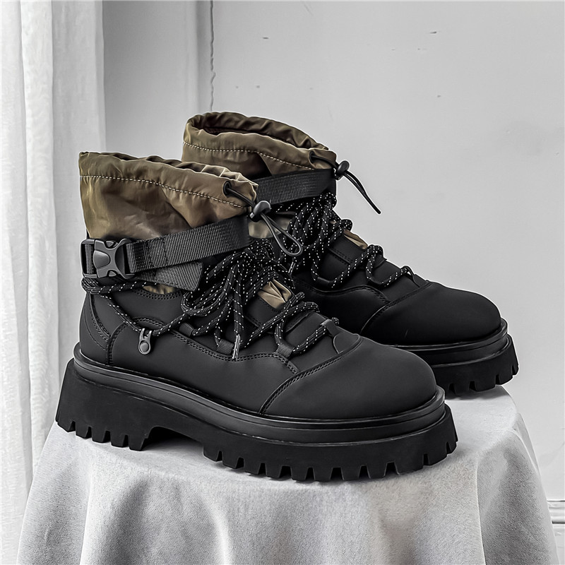Men Boots Fashion Thick Sole High-top Increase Height Outdoor Wear Simple Handsome Style Designer Shoes Triple Black Green Free shipping