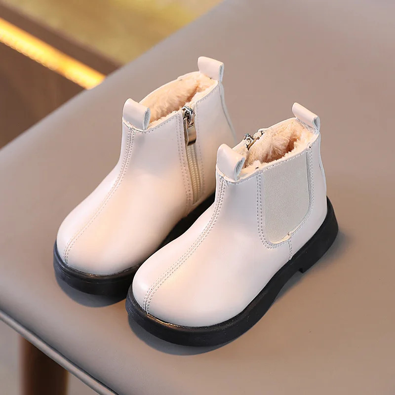 Children Short Boots for Girls Cool Black Winter Beige Boys Cotton Kids Chelsea Boots PU Fashion Non-slip Round-toe Britain 241219