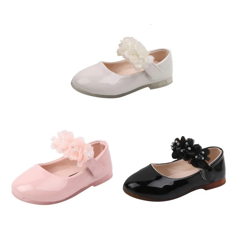 Girls Leather Shoes Spring Summer Autumn Fashion Flower Kids Princess Shoes Non-slip Flat Heels Floral Little Girl Shoes 241219