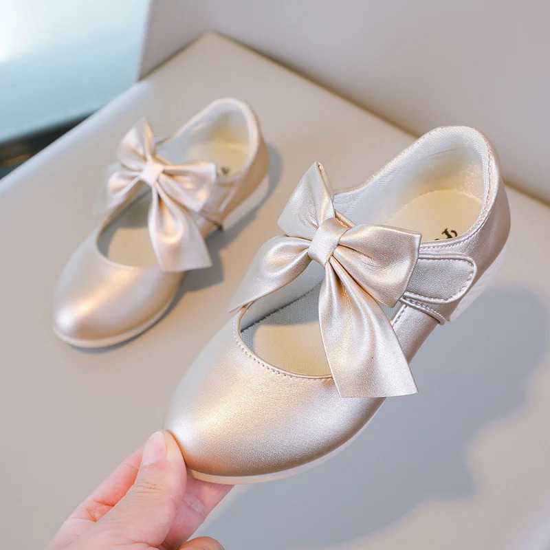 Girls Princess Shoes Shallow Bowknot Metallic Color Fashion Sweet Girls Mary Janes Shoes Light Non-slip 26-36 Kids Ballet Flats 241219