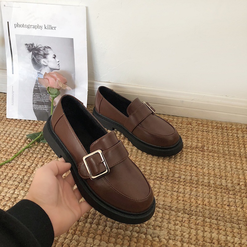 Ddmywed Korean Version Of New Autumn And Winter Plush Ins Small Leather Shoes For Women, Chic, British Style, Student Shallow Cut Chinese Brand Shoes 