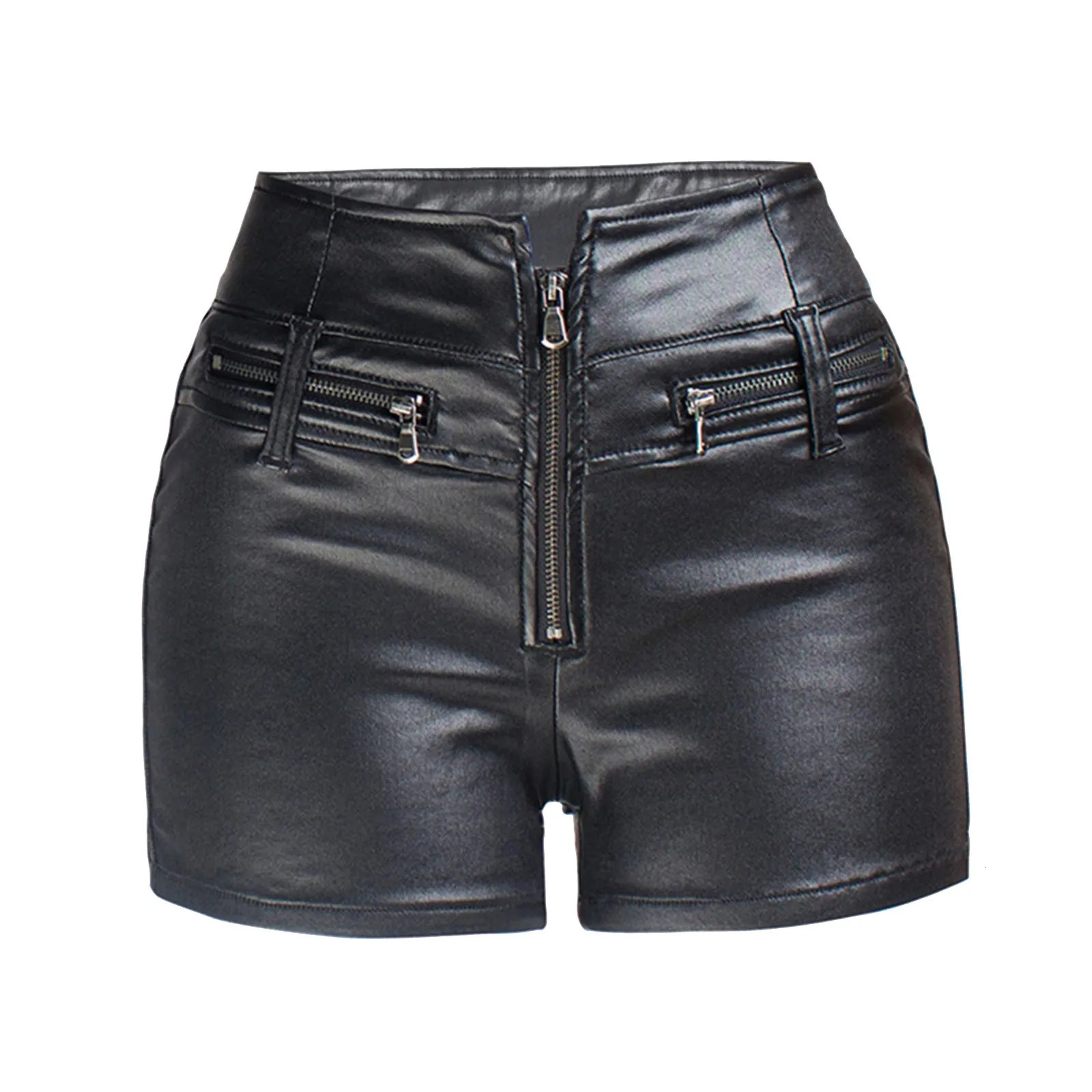 Sexy Black PU Leather Fashion Shorts Women Clothing Goth pants High Waisted Zipper Y2k Short Pants Clubwear 241218