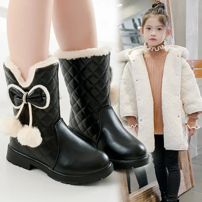 Comfort Girl Boot Winter Style Children Snow Boot Medium Large Childrens Non Slip Princess Leather shoe Fashion Midsole Boot 241219