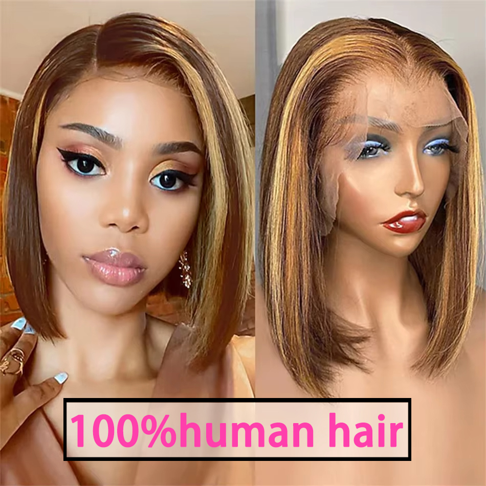 13*4 European American women's Human wig brown black with Straight Lace Front long and straight hair