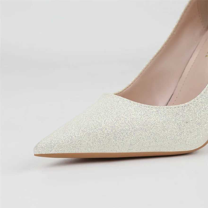 Light Sexy Women hot Dress Shoes 2024 Autumn Metal Flower Fashion High Heel Wedding White Pointed Sequins Shiny Female PumpsC241219
