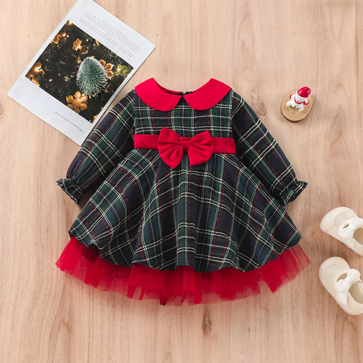 Ma Baby 1-7Y Christmas Girls Red Dress Kid Toddler Girl Plaid Bow Tulle Tutu Party Dresses Children Year Xmas Costumes 241219