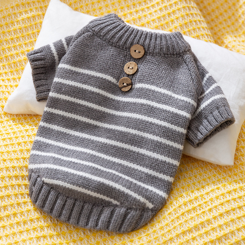 Autumn and winter dog clothes in Ins style, simple striped button sweater,small and medium-sized dog, cat, pet clothes