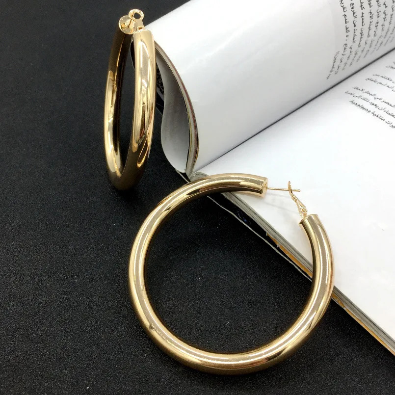 Large big Chunky thick hoop earrings for women night club party hyperbole earrings 70mm jewelry 241219
