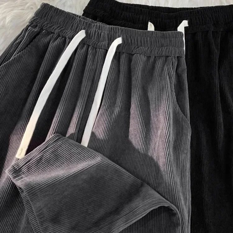 2024 Vintage Brown Corduroy Casual Pants Loose Fit Spring Autumn Straight-Leg Pants Trendy Sweatpants For Men 241218