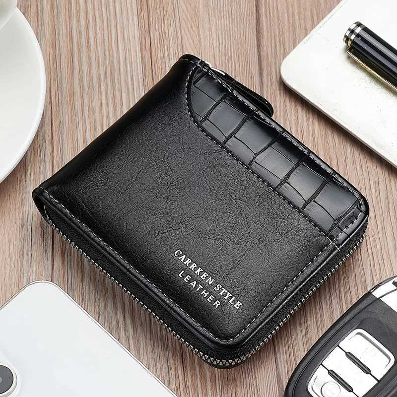 PT025,Hot Sale New zipper coin pocket retro patch work high-quality ID card holder mens stone pattern wallet Z241219