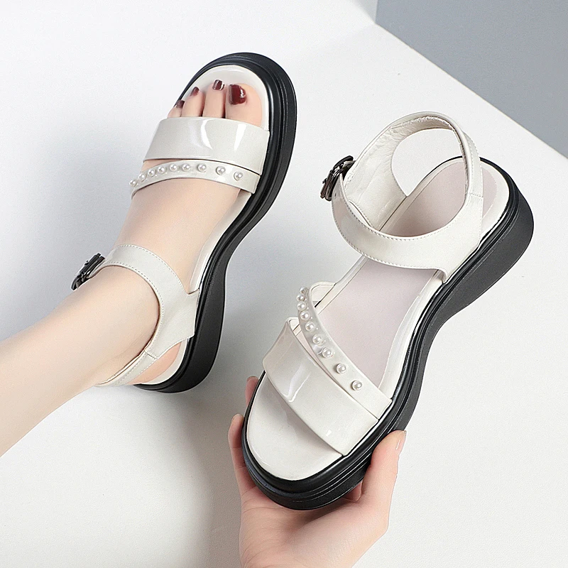 AIYUQI Women Sandals Wedge Summer Genuine Leather Women Sandals Fashion Roman Open-toed Sandals Women