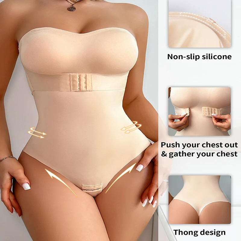 Prayger Corset Women Sexy Shapers Bra Lifter Thong Bodysuits Slimming Waist Invisible Underwear Strapless Lingeries 241219