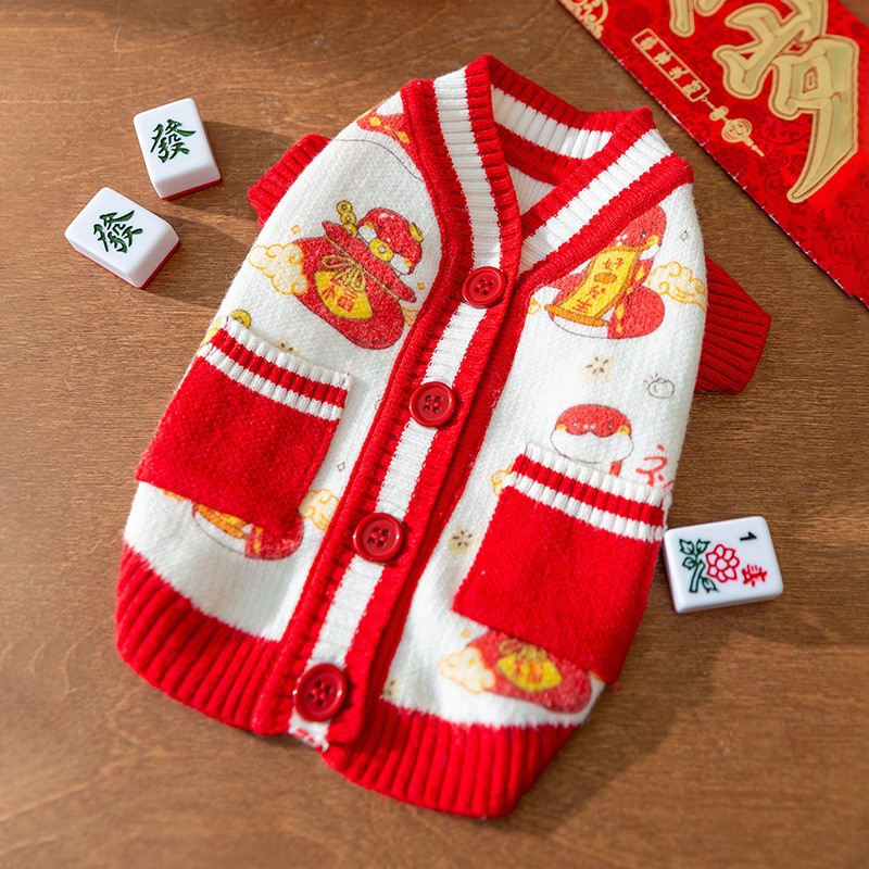 Autumn winter, dog clothes, Spring Festival, Chinese New Year, New Year's sweater, Dog Apparel Pet Clothes