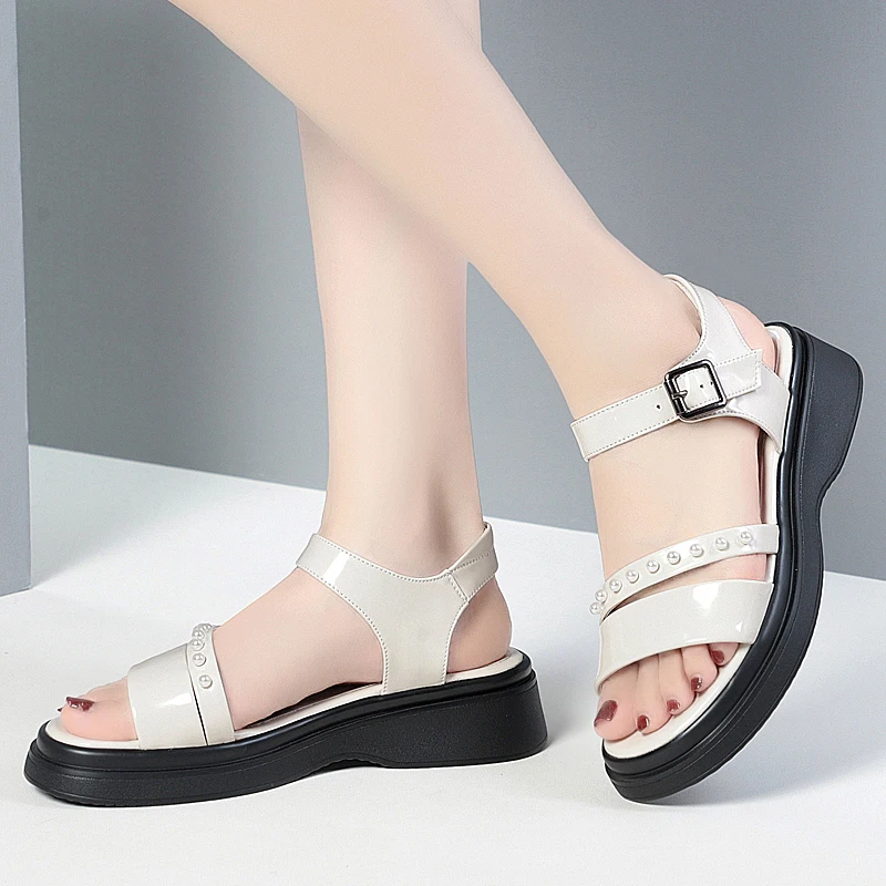 AIYUQI Women Sandals Wedge Summer Genuine Leather Women Sandals Fashion Roman Open-toed Sandals Women