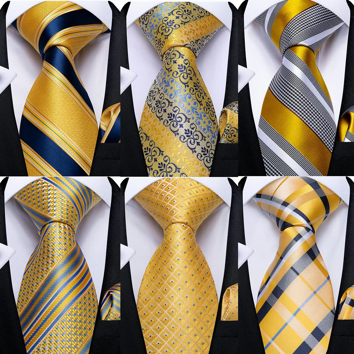 DiBanGu Mens Tie Yellow Striped Silk Wedding Tie For Men Hanky Cufflink Tie Set Fashion Bussiness Party Drop 241218